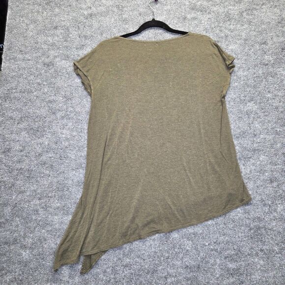 Max Studio Shirt Womens Medium Olive Short Sleeve Asymmetrical Tie Hem Tunic - Picture 5 of 8